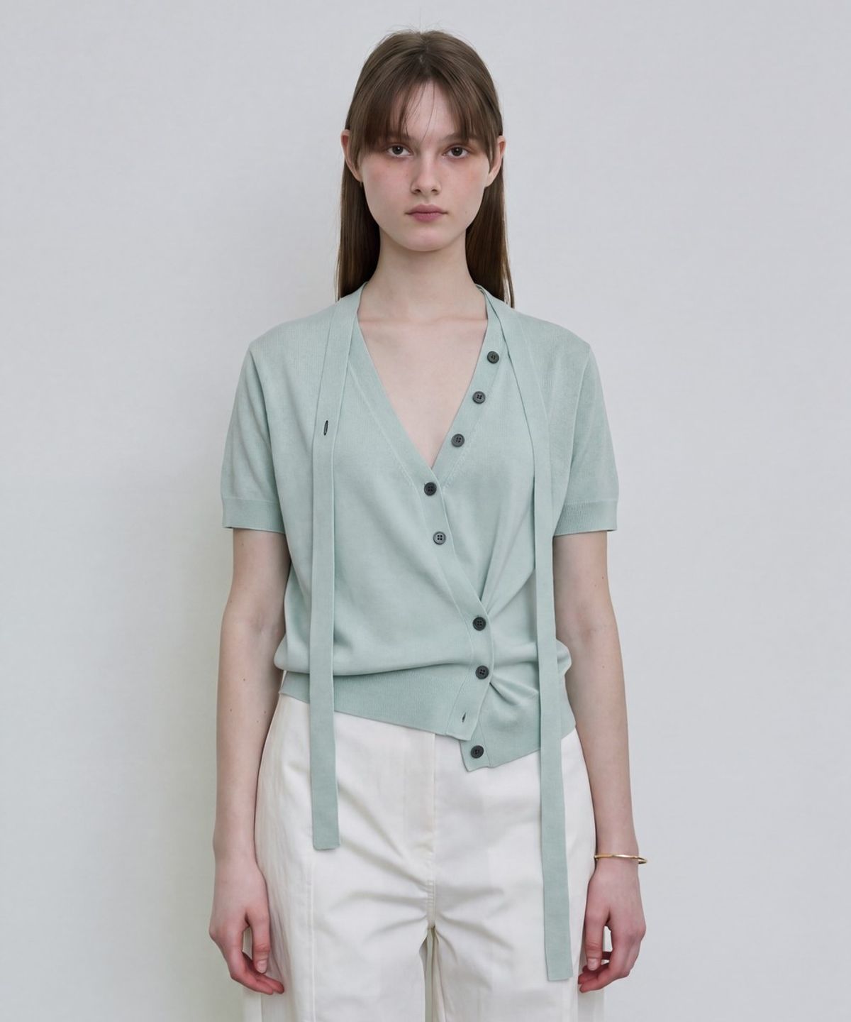 디에토(DEETO) Tie-Detail Short-Sleeve Cardigan [MINT]