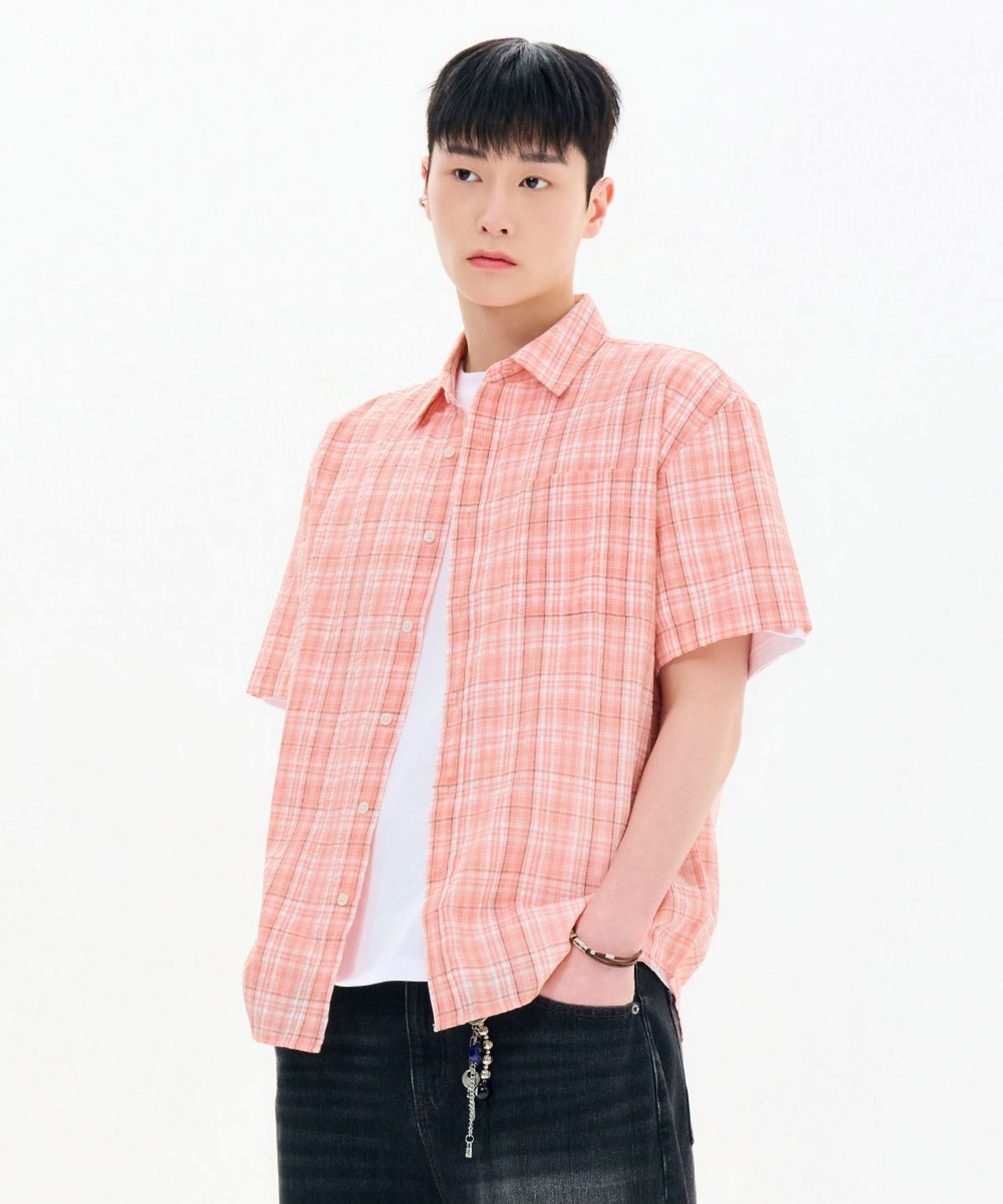 체이스컬트(CHASECULT) 남성 시어서커 체크 반팔 셔츠-FBRK5522D0K
