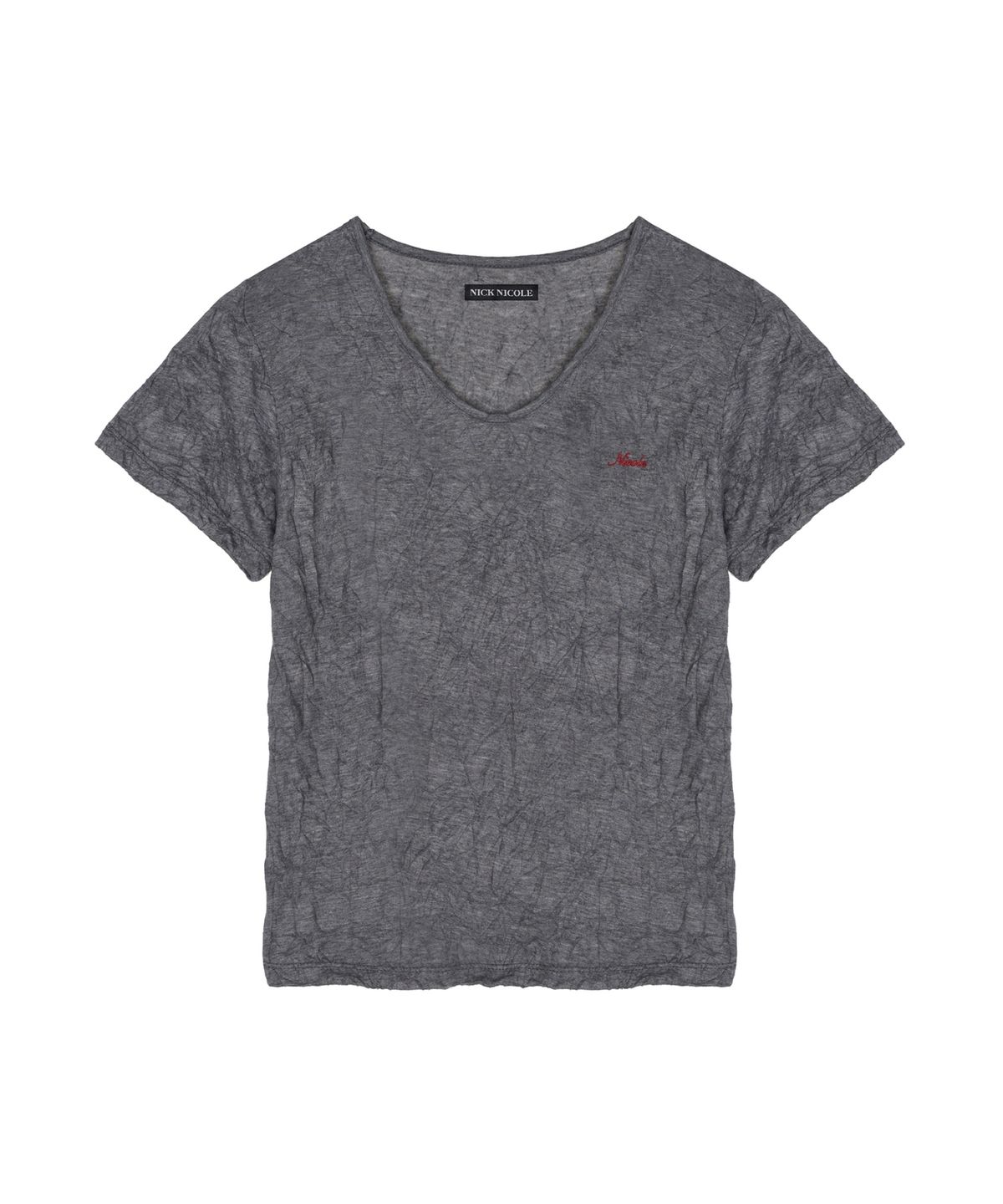 닉앤니콜(NICK&NICOLE) WRINKLE V-NECK TOP_CHARCOAL