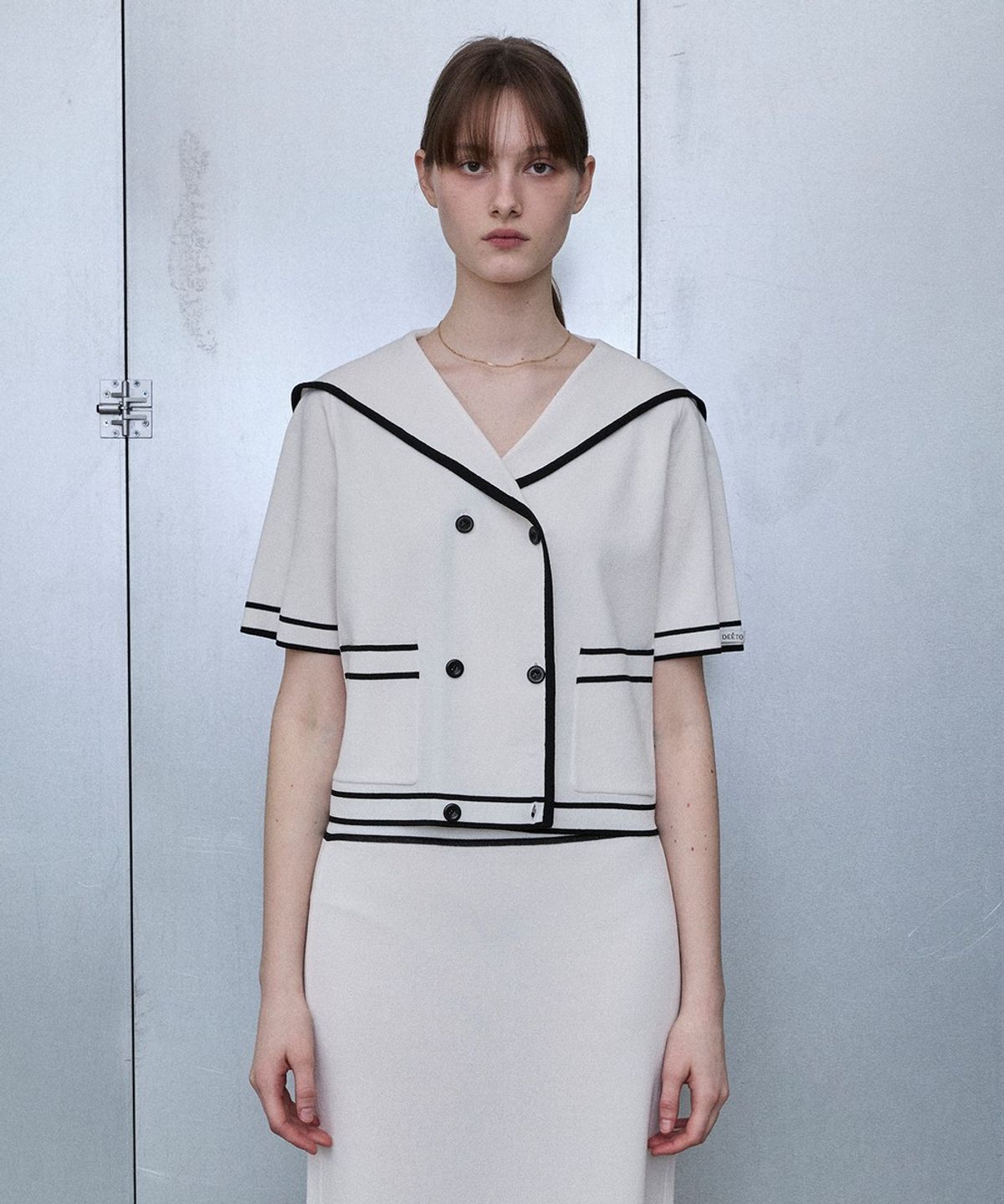 디에토(DEETO) Sailor Collar Button Knit Jacket [WHITE]