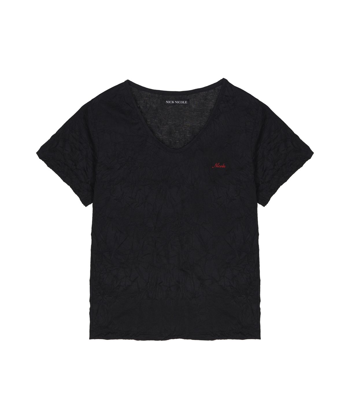 닉앤니콜(NICK&NICOLE) WRINKLE V-NECK TOP_BLACK