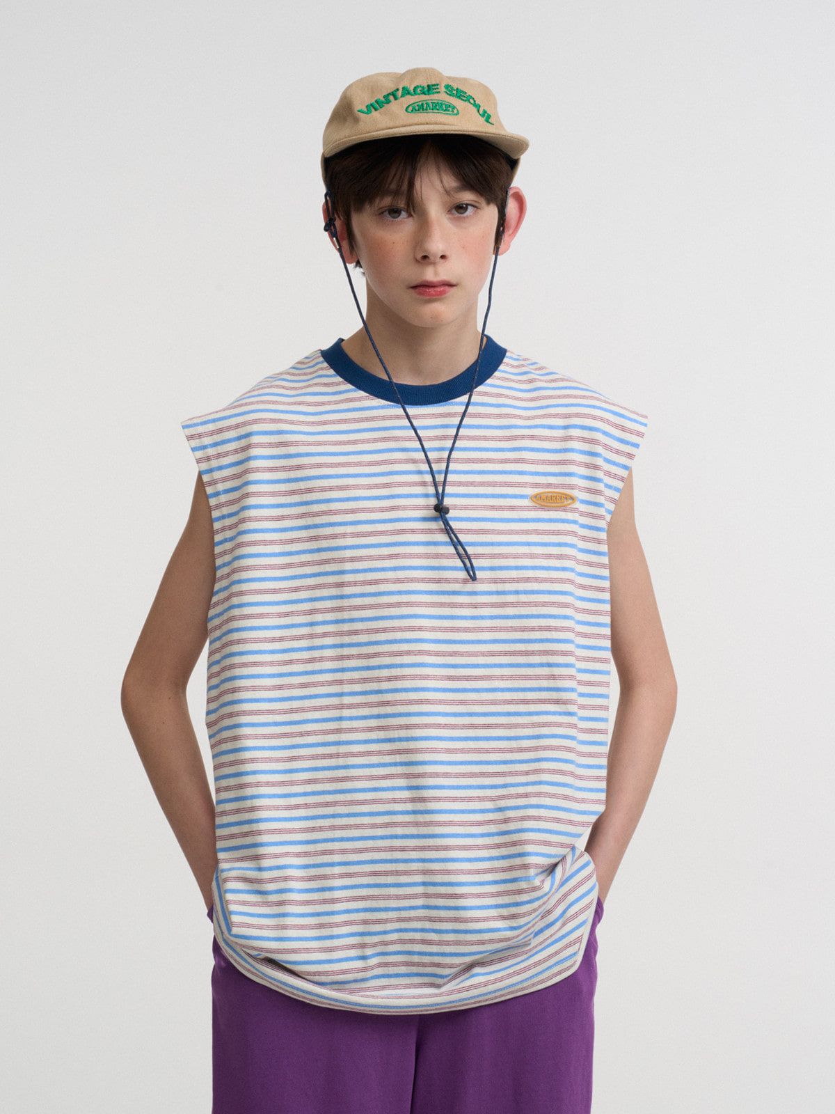 에이마켓(A-MARKET) DROP-SHOULDER STRIPE TOP_SKY