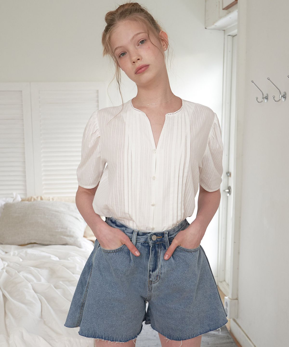 플로브(FLOVE) DRAPE DENIM HALF PANTS_BL
