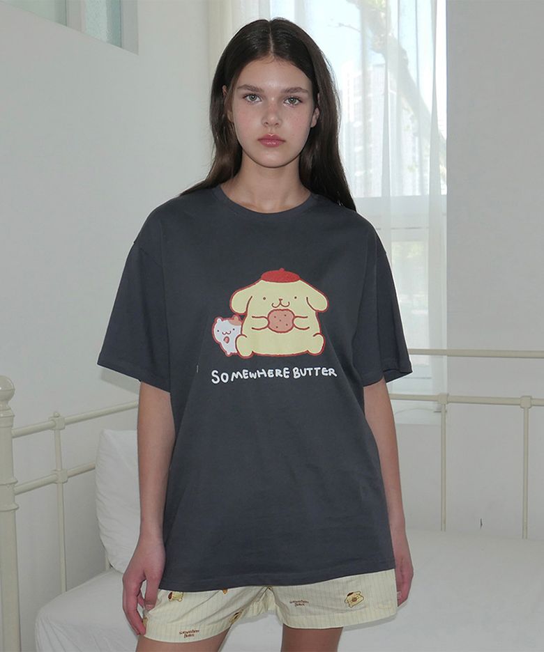 Pompompurin Over-Fit Top - Charcoal