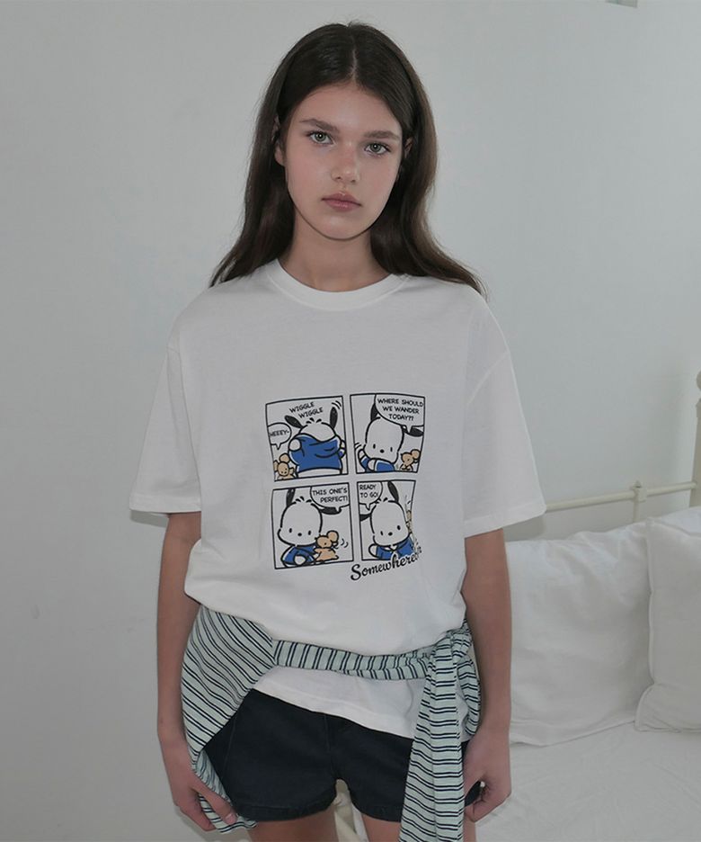 Cartoon Pochacco Over-Fit Top - Ivory