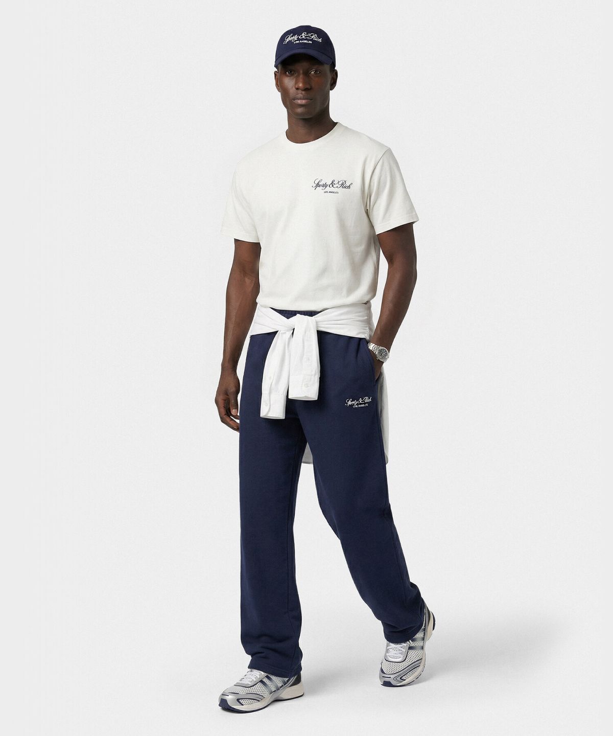 스포티앤리치(SPORTY&RICH) 벤돔 LA 자수 와이드 스웻팬츠 남여공용 네이비 R265AUP002