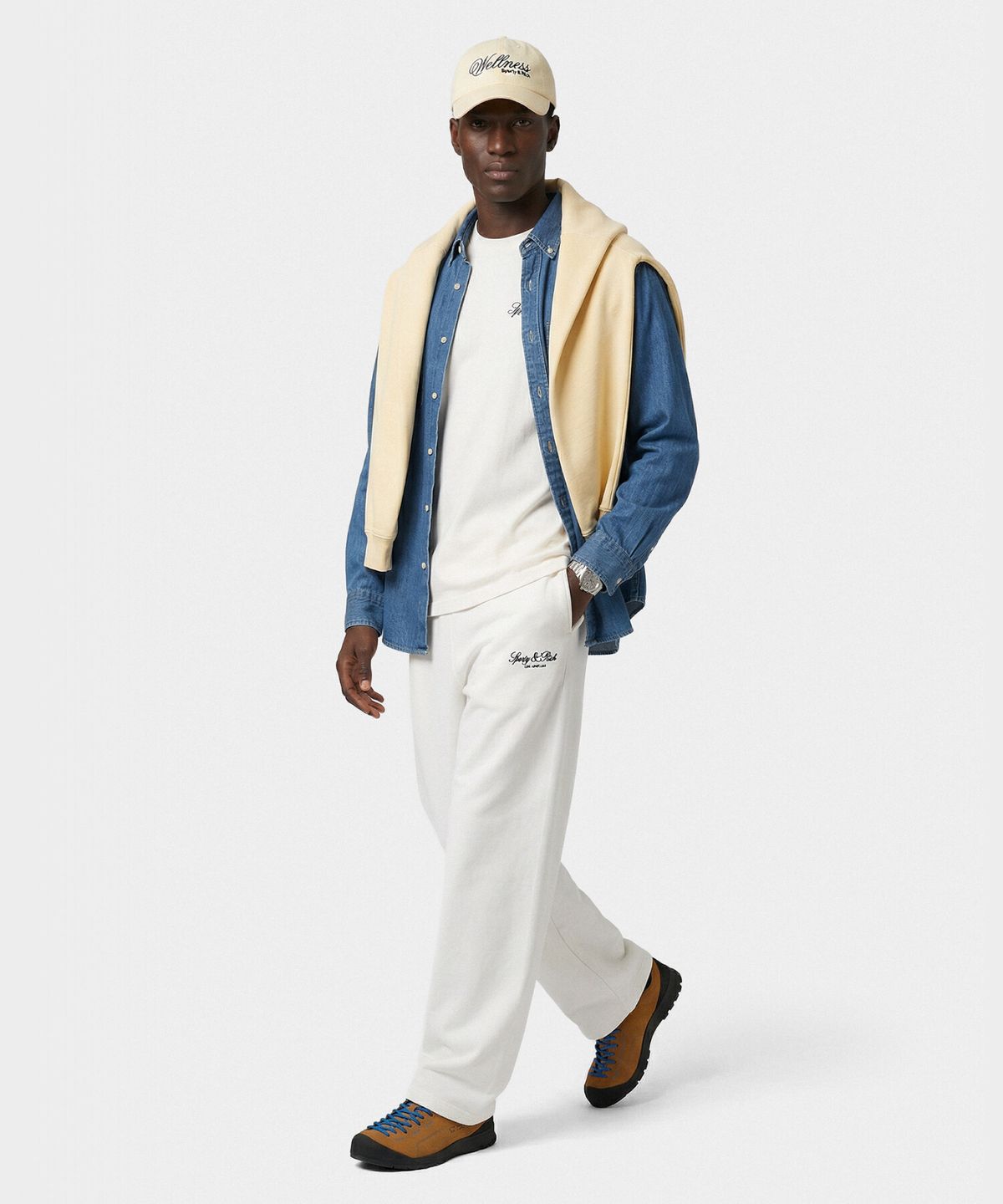 스포티앤리치(SPORTY&RICH) 벤돔 LA 자수 와이드 스웨웻팬츠 남여공용 크림 R265AUP003