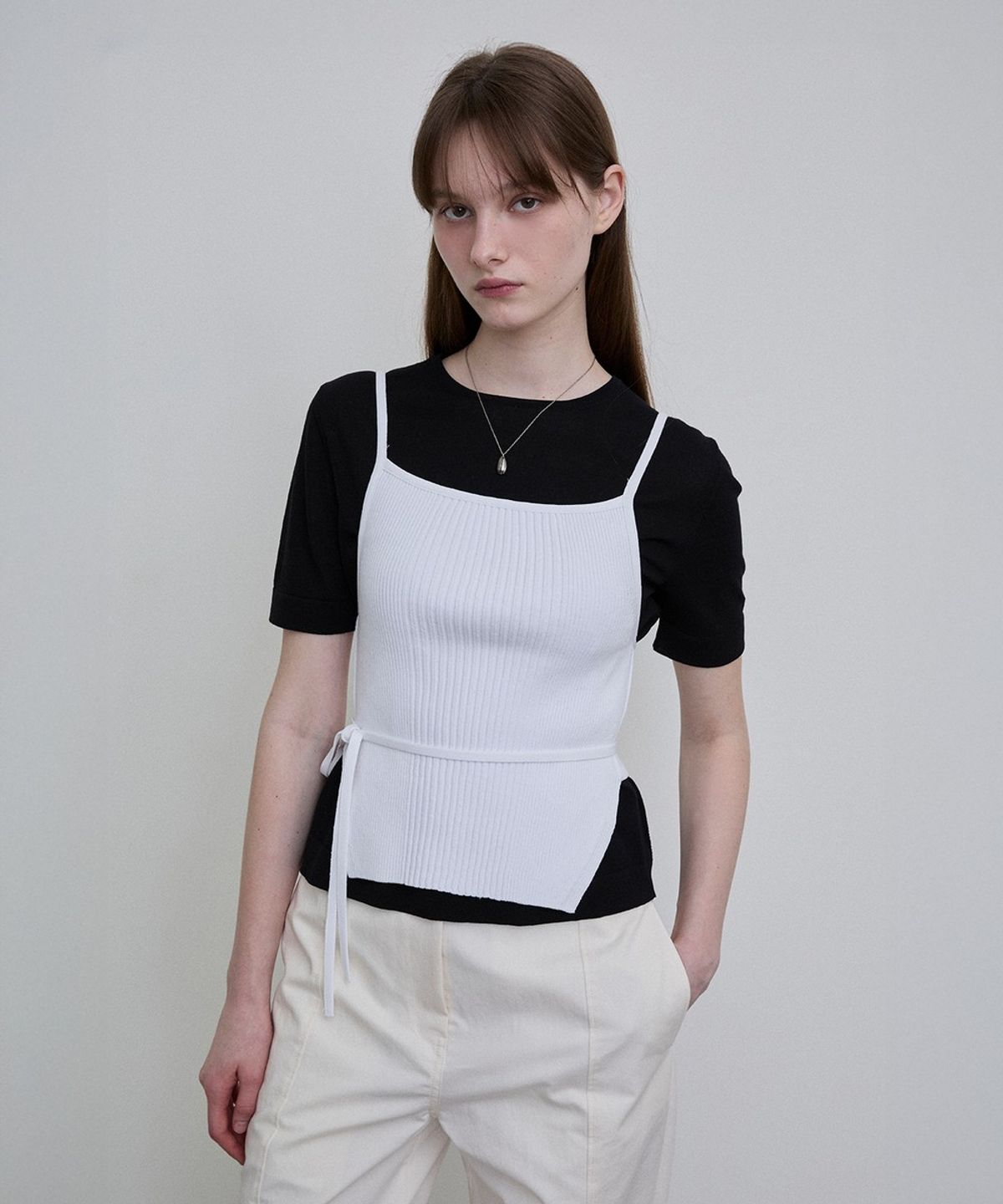 디에토(DEETO) Ribbed Open-Back Strap Tank [WHITE]