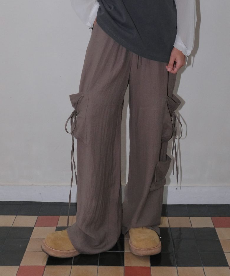 LINEN CARGO WIDE PANTS [KHAKI]