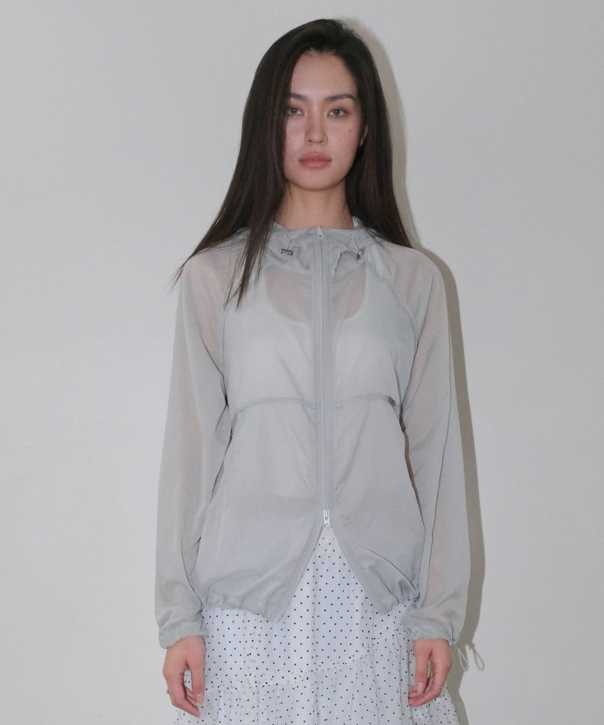 오디너리 홀리데이(ORDINARY HOLIDAY) SHEER HOODIE JUMPER [LIGHT GREY]