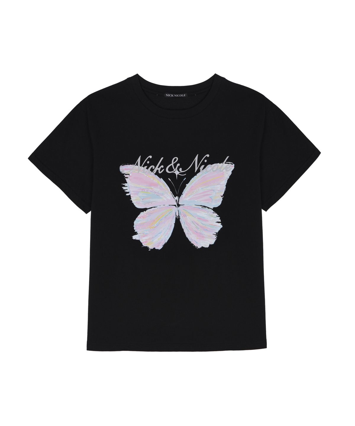 닉앤니콜(NICK&NICOLE) PASTEL BUTTERFLY GRAPHIC TOP_BLACK