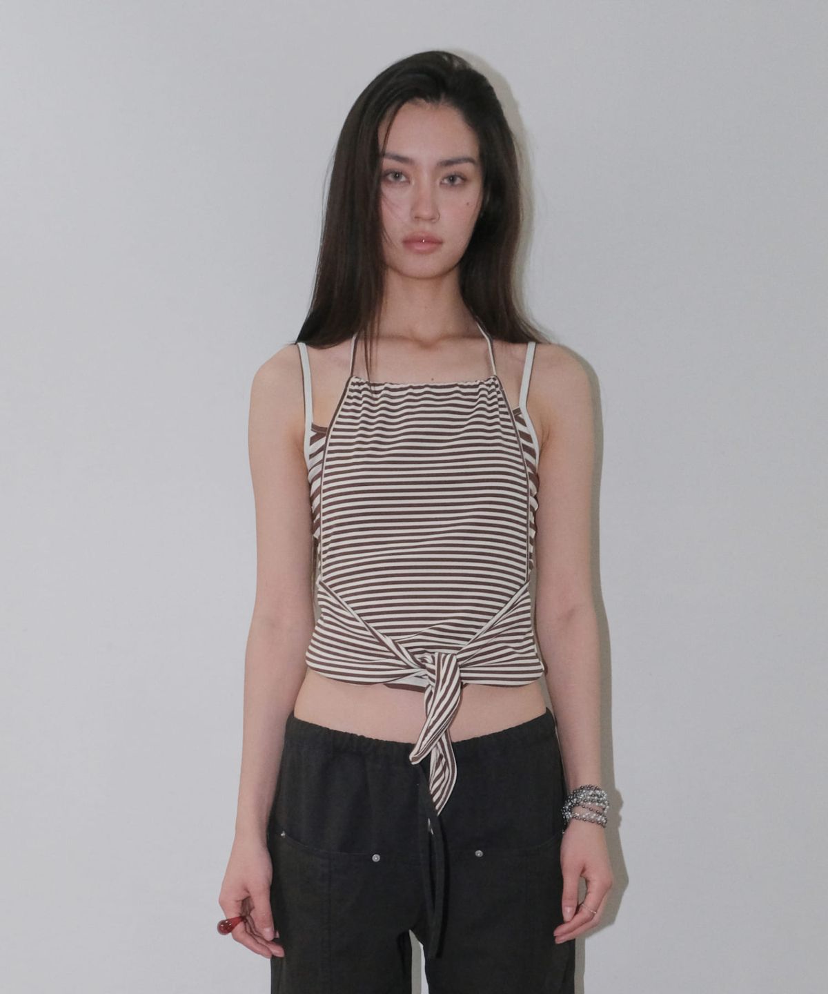 오디너리 홀리데이(ORDINARY HOLIDAY) LAYERED STRIPE TOP [BROWN]