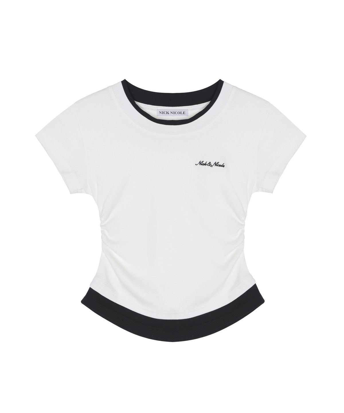 닉앤니콜(NICK&NICOLE) LAYERED SHIRRING SLIM TOP_WHITE
