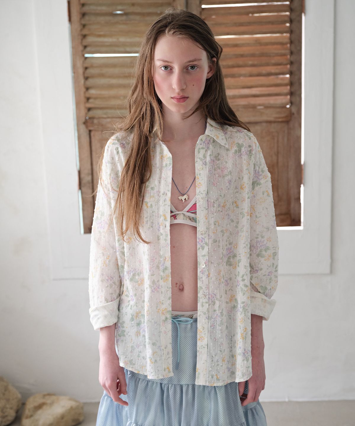 펀프롬펀(FUNFROMFUN) Eyelet Over Fit Shirts, Floral
