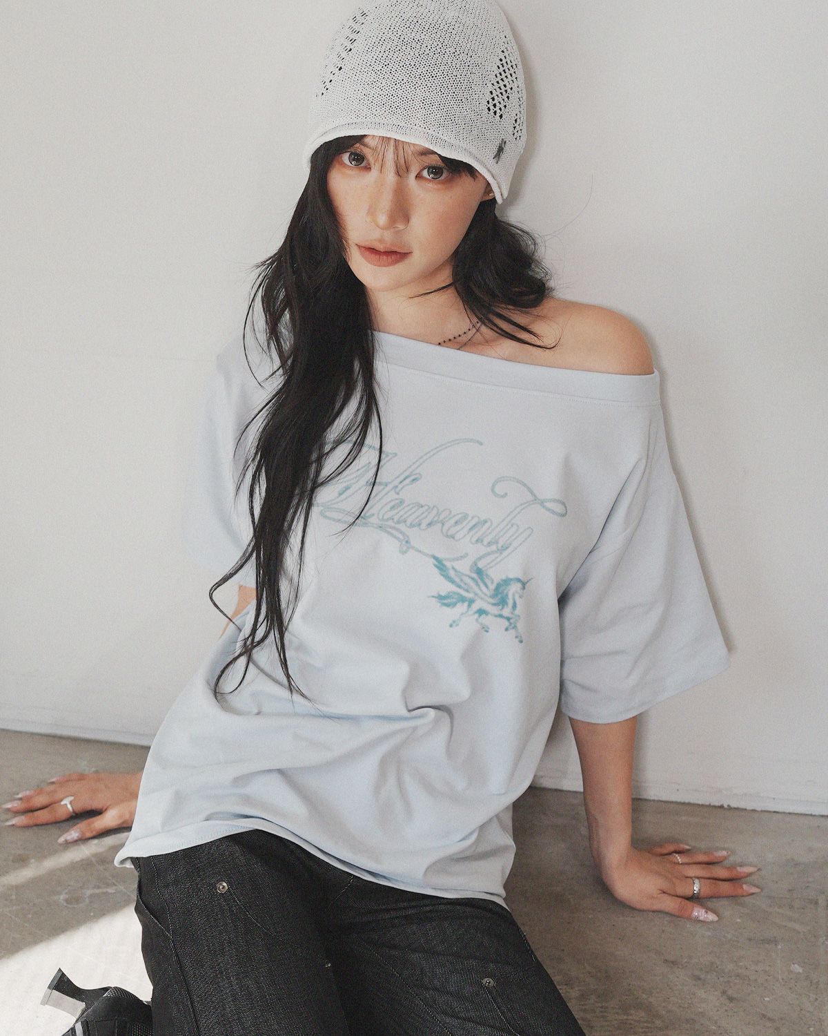 여린(YEORIN) Heavenly Loose T-Shirts (Sky Blue)
