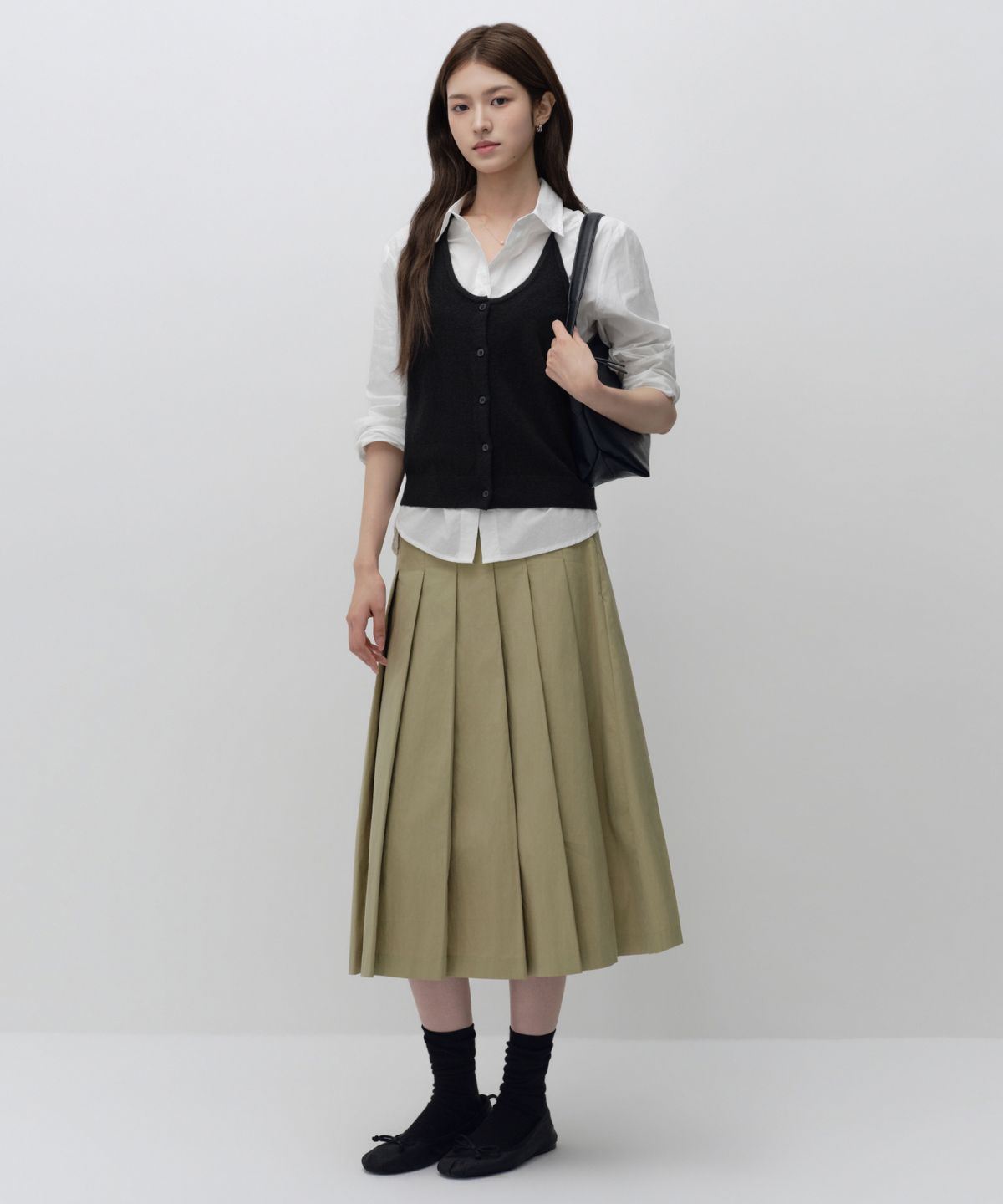 무신사 스탠다드 우먼(MUSINSA STANDARD WOMAN) 우먼즈 CN 플리츠 미디 스커트 [베이지]