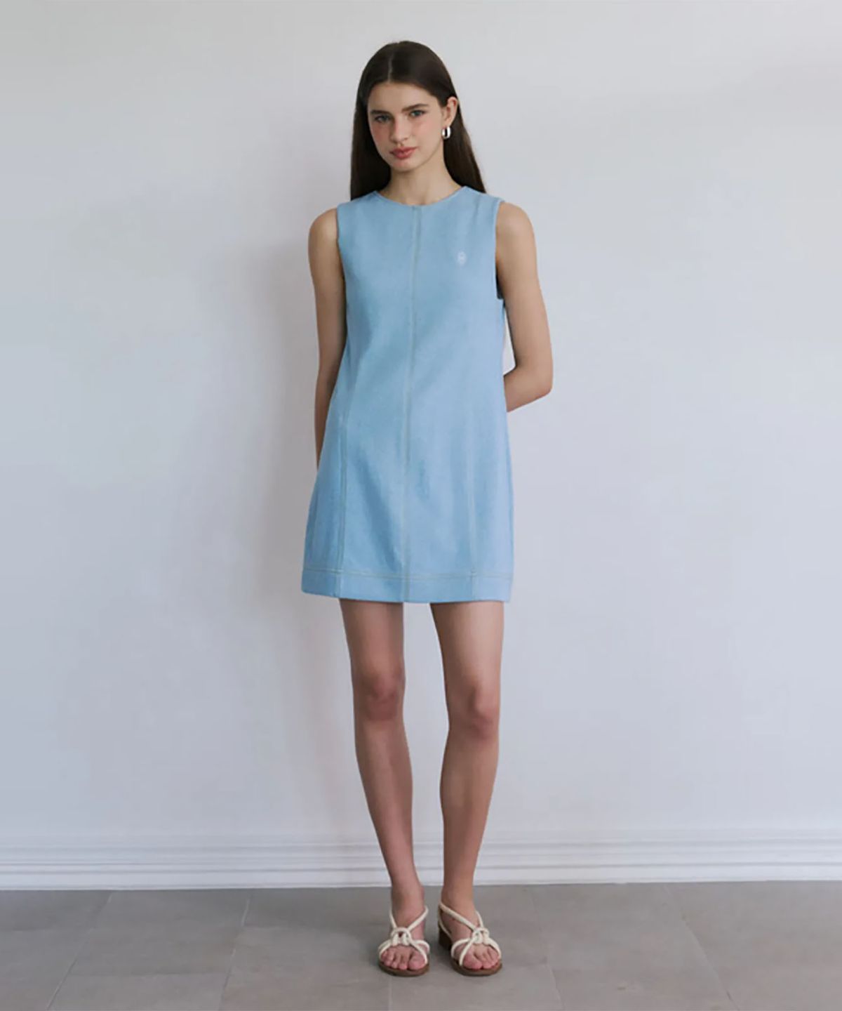 졸리앙볼(JOLIEENVOL) KNIT DENIM MINI ONE PIECE (Misty Blue)