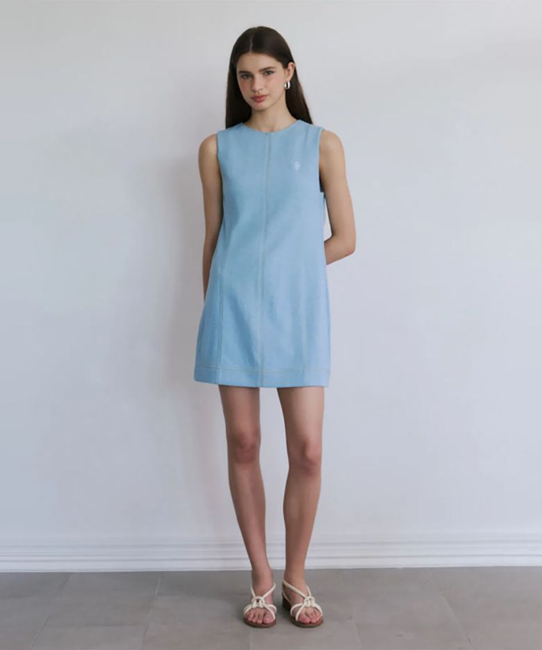 KNIT DENIM MINI ONE PIECE (Misty Blue)
