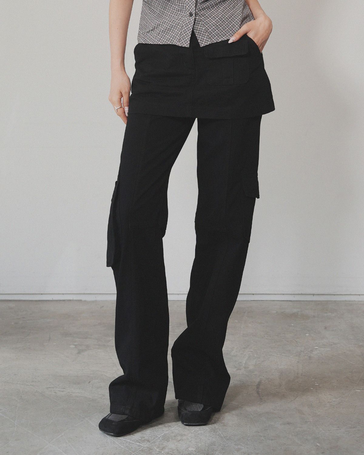 여린(YEORIN) Multi Pocket Layer Pants (Black)