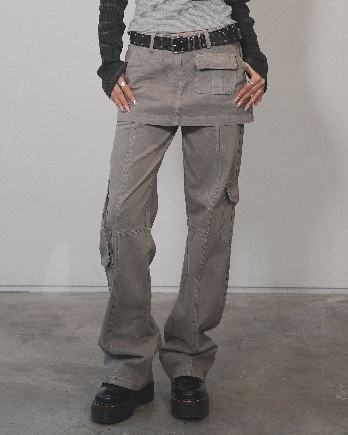 여린(YEORIN) Multi Pocket Layer Pants (Grey)