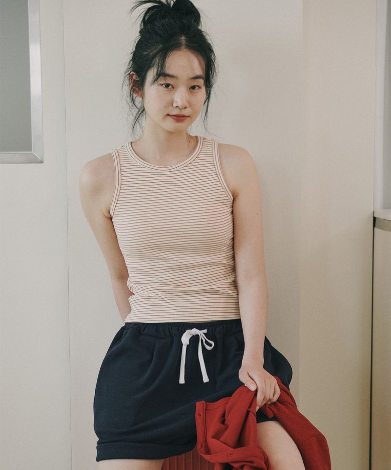 베이직 코튼 캡 내장 나시 레드스트라이프