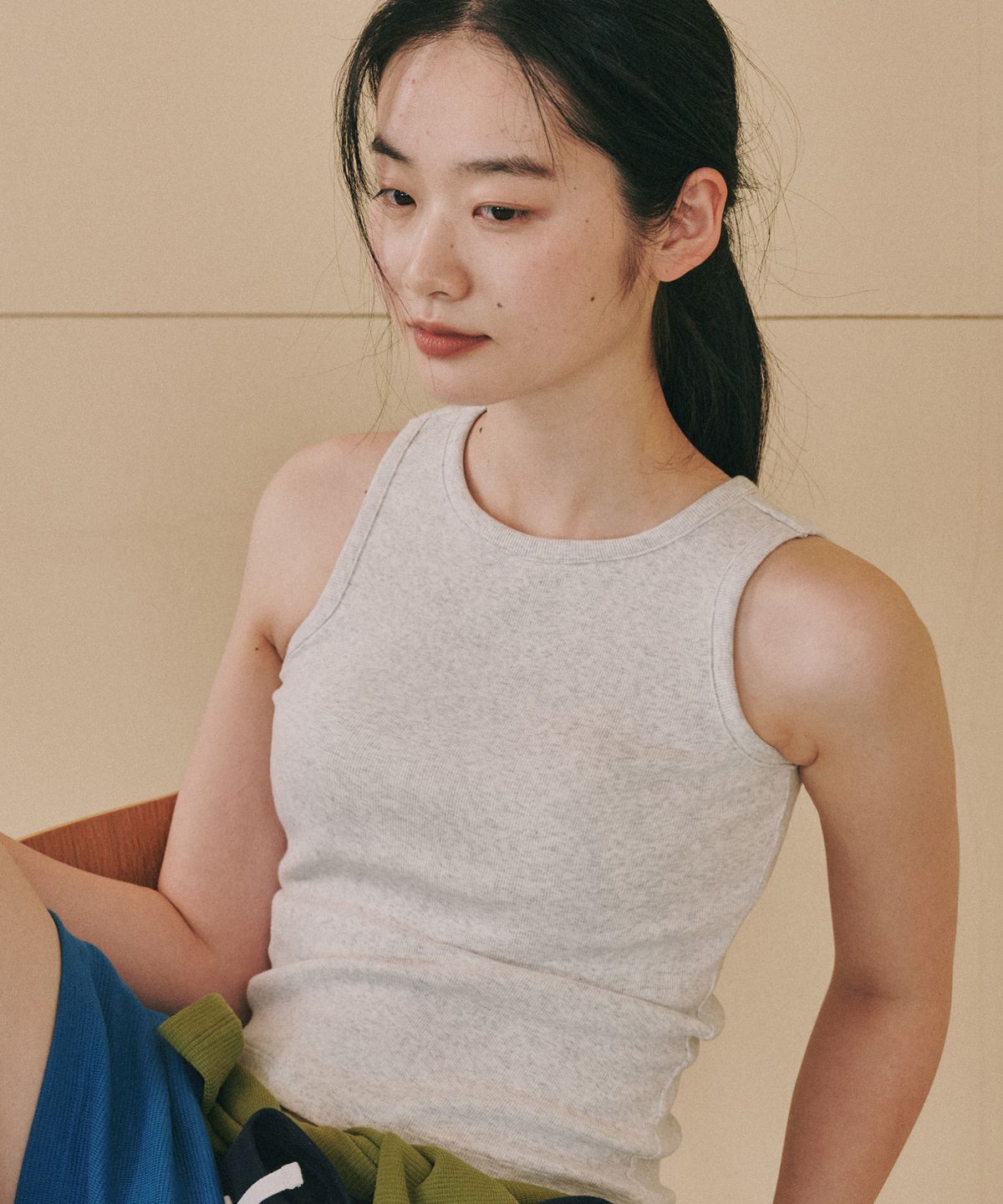 오끼뜨(OGGITT) 베이직 코튼 캡 내장 나시 멜란지그레이