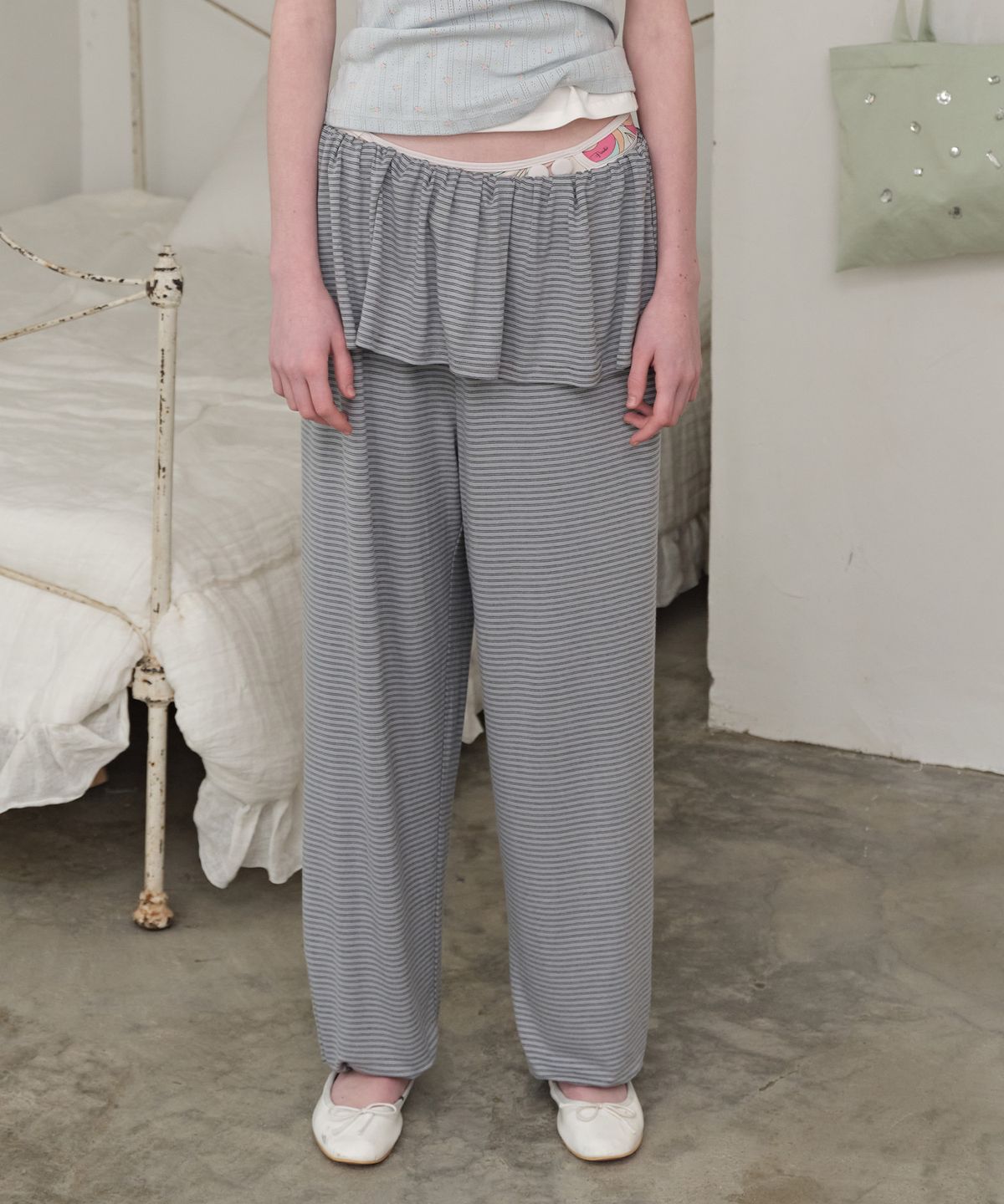 펀프롬펀(FUNFROMFUN) Layered Stripe Pants, Blue