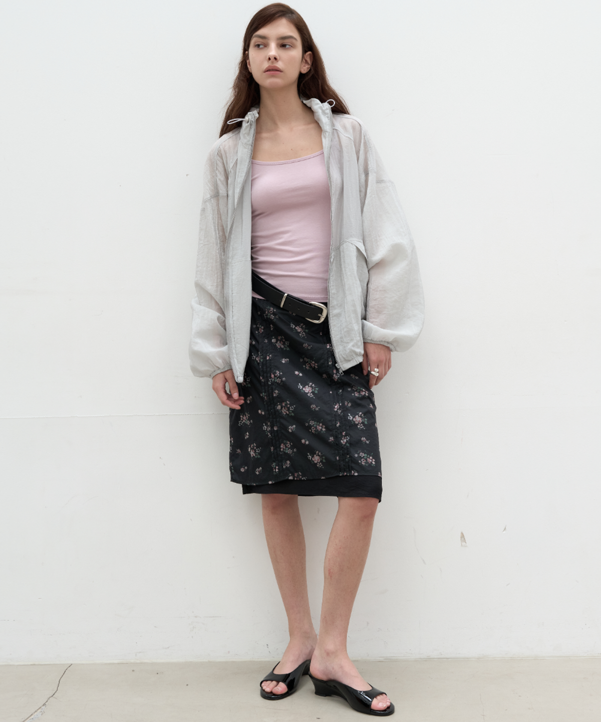 서란(SEORAN) Floral Midi Skirt_Black