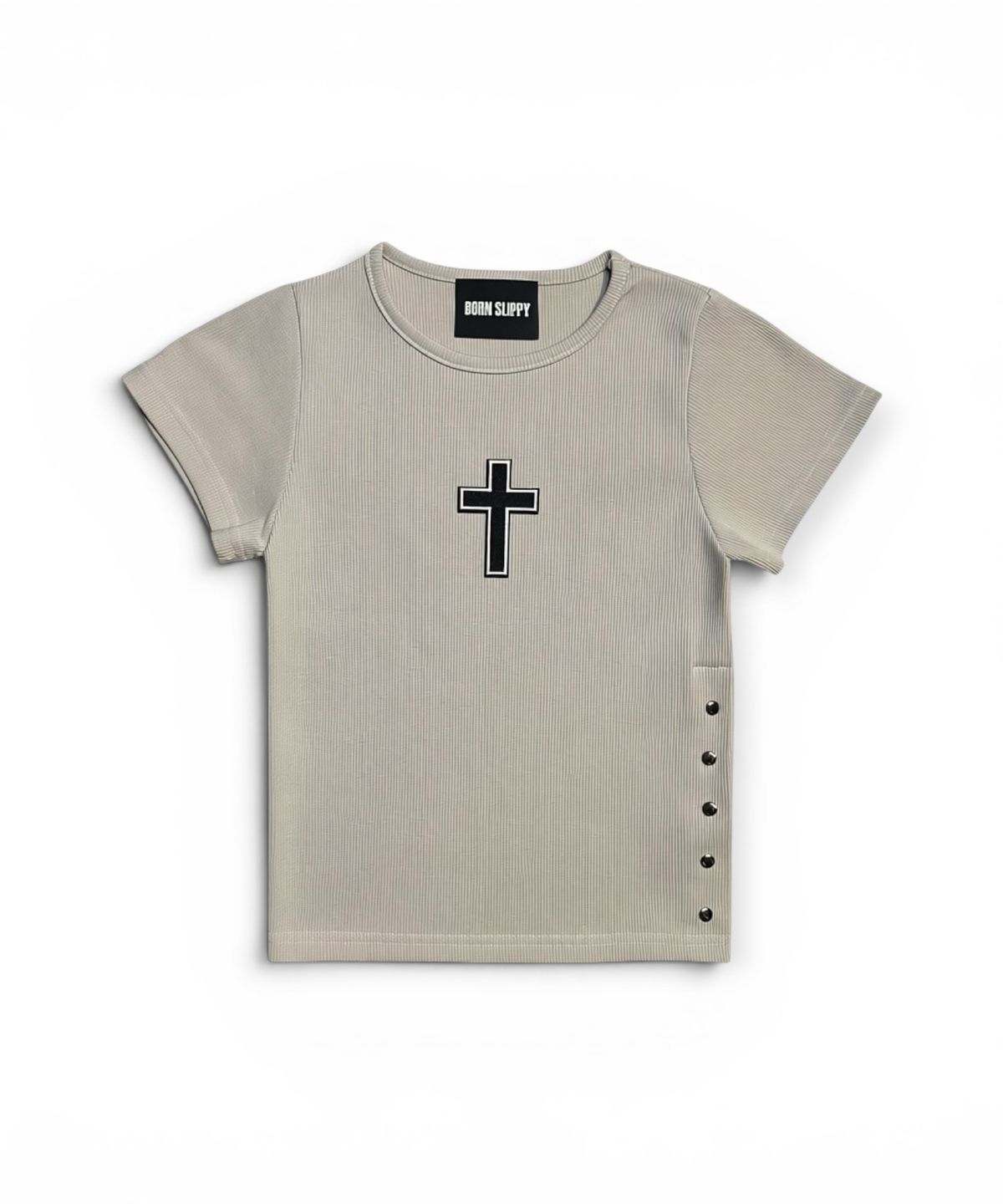 본슬리피(BORN SLIPPY) Gothic Cross Snap Top (Beige)