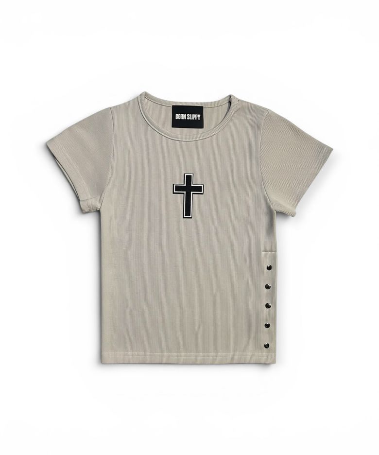 Gothic Cross Snap Top (Beige)