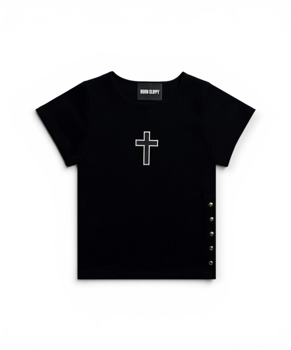 본슬리피(BORN SLIPPY) Gothic Cross Snap Top (Black)