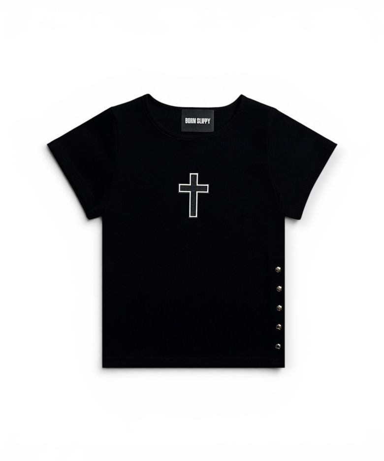Gothic Cross Snap Top (Black)