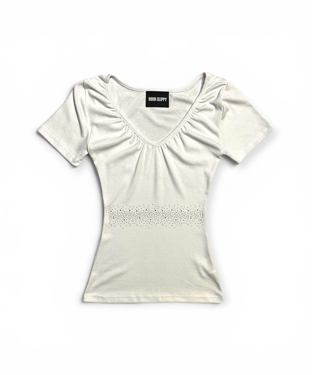 본슬리피(BORN SLIPPY) Crystal Line V Shirring Tee (Ivory)