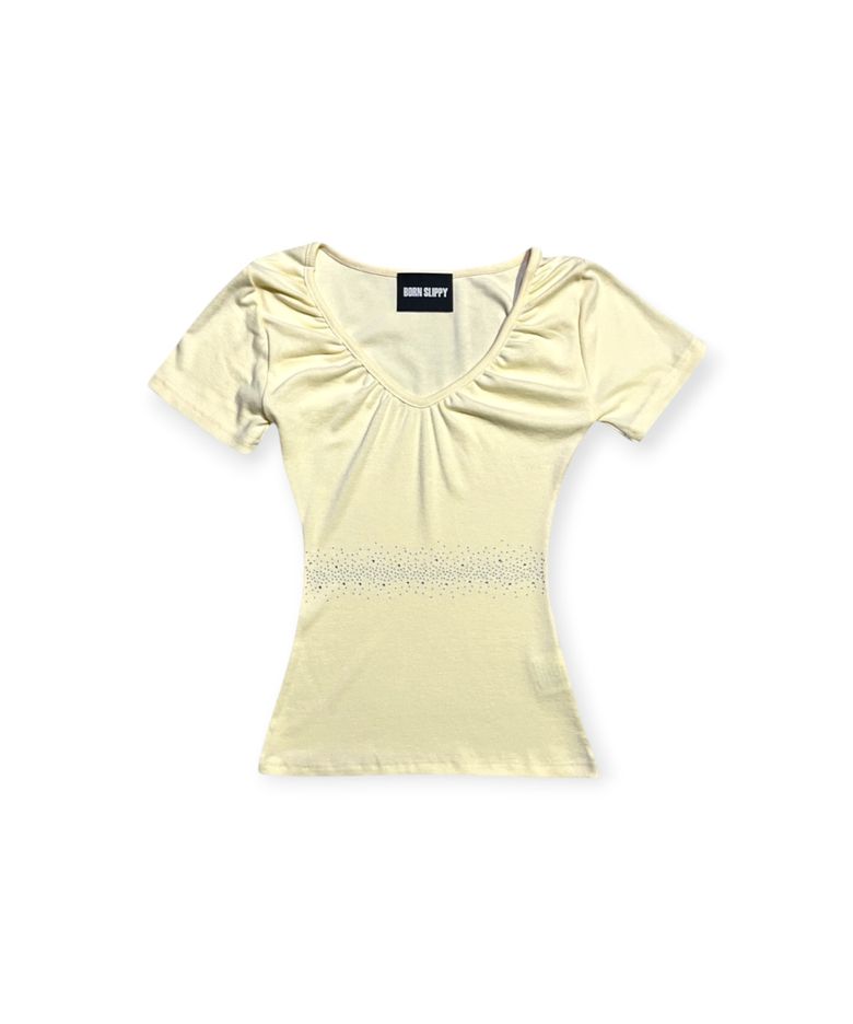 Crystal Line V Shirring Tee (Yellow)