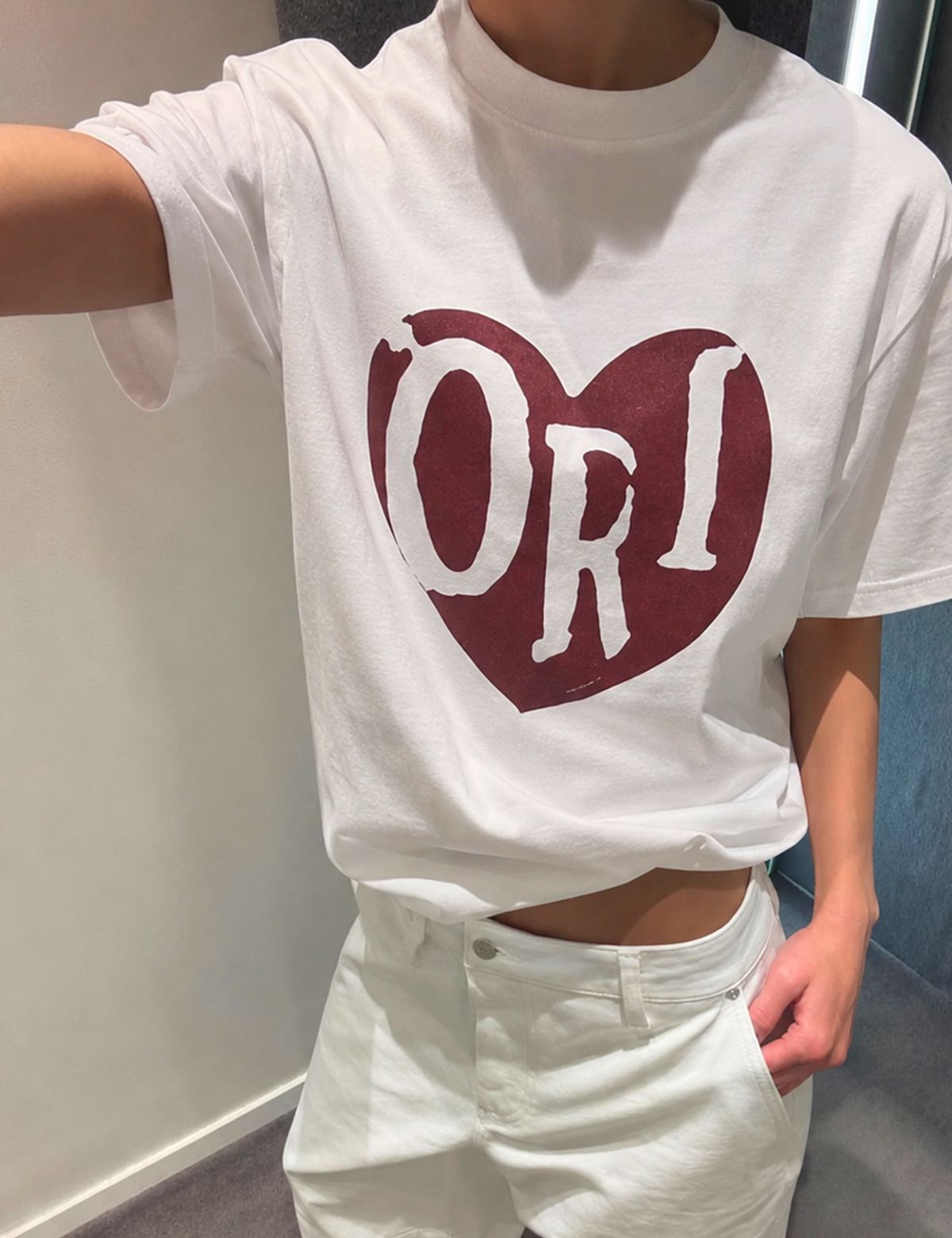 오라이(ORIGHH) 오버핏 빈티지 하트 프린팅 반팔 티셔츠(2size)