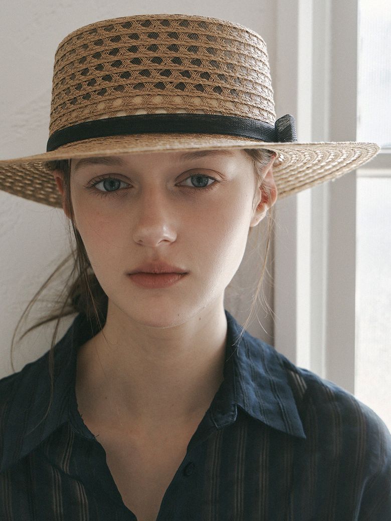 See-through riboon boater hat_2color