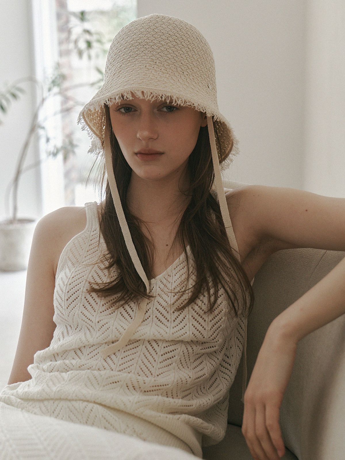 메르헨(MERCHEN) Fringe strap bucket hat_3color