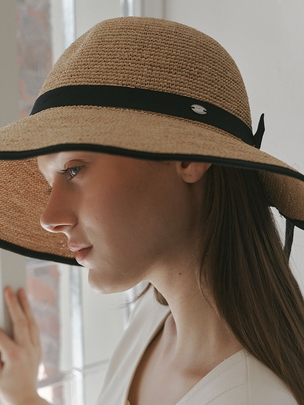 메르헨(MERCHEN) Black ribbon raffia floppy hat