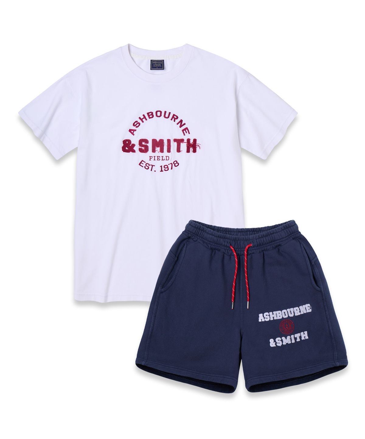 애쉬본&스미스(ASHBOURNE & SMITH) [MEN][SET] ASHBOURNE&SMITH 패치 반팔티셔츠 스트링 스웻 팬츠 셋업