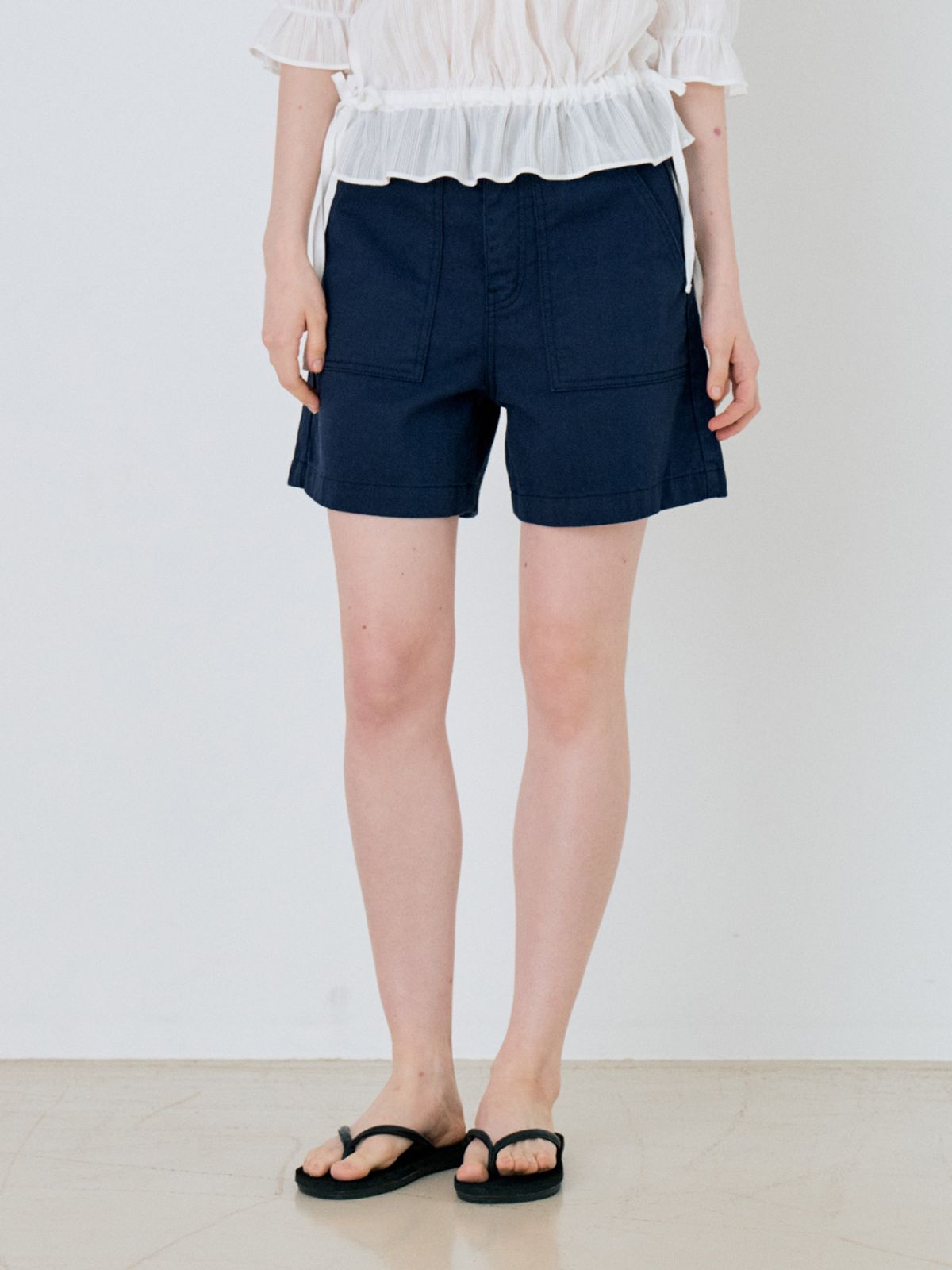 르세지엠(LESEIZEME) Basic Cotton Work Half Pants - Navy