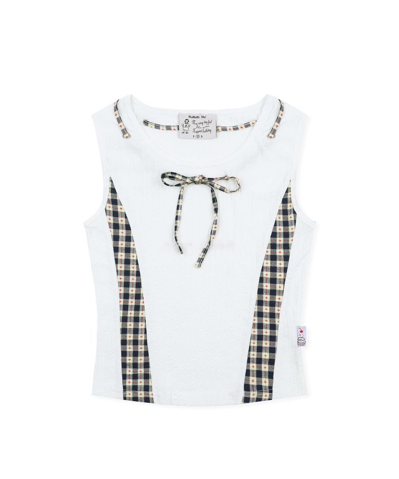 WXT083 무스비 체크 배색 슬리브리스 (WHITE)