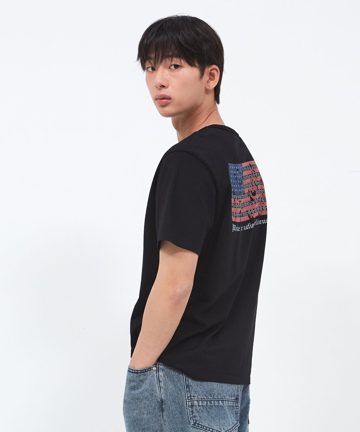 세컨드솔트(SECONDSALT) 성조기 빈티지 티셔츠 (블랙)