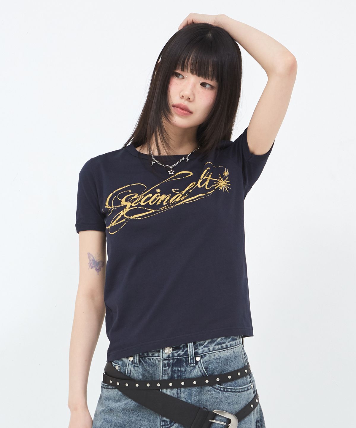세컨드솔트(SECONDSALT) 솔트 레터링 로고 티셔츠 (네이비)