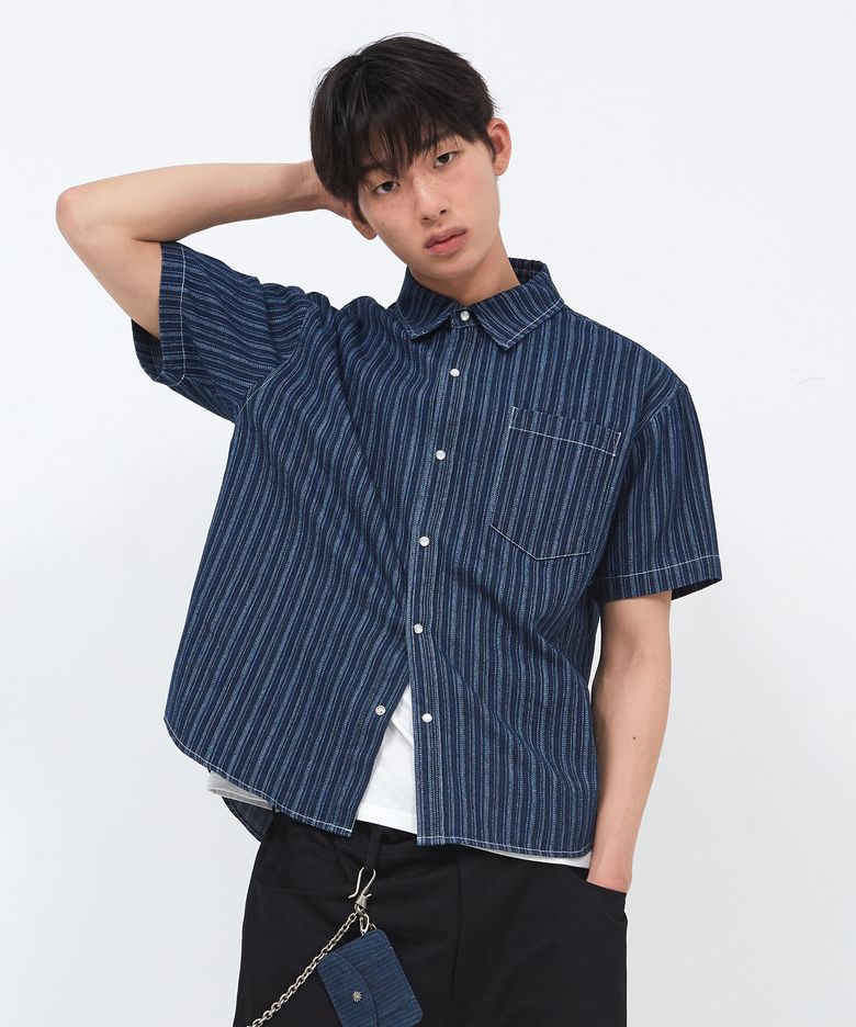 웨스턴 데님 하프셔츠 (인디고블루)