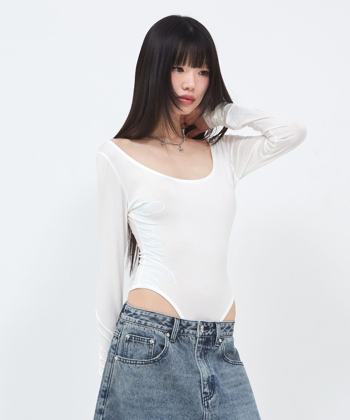 세컨드솔트(SECONDSALT) 솔트 레터링 바디슈트 (화이트)