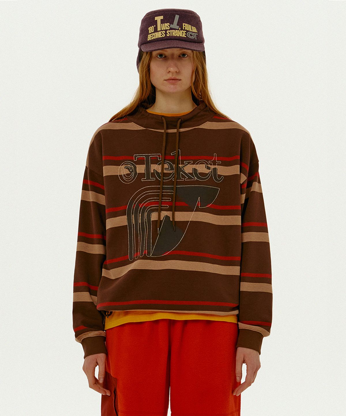 테켓(TEKET) Incur Stripe Half Neck Sweatshirt Brown