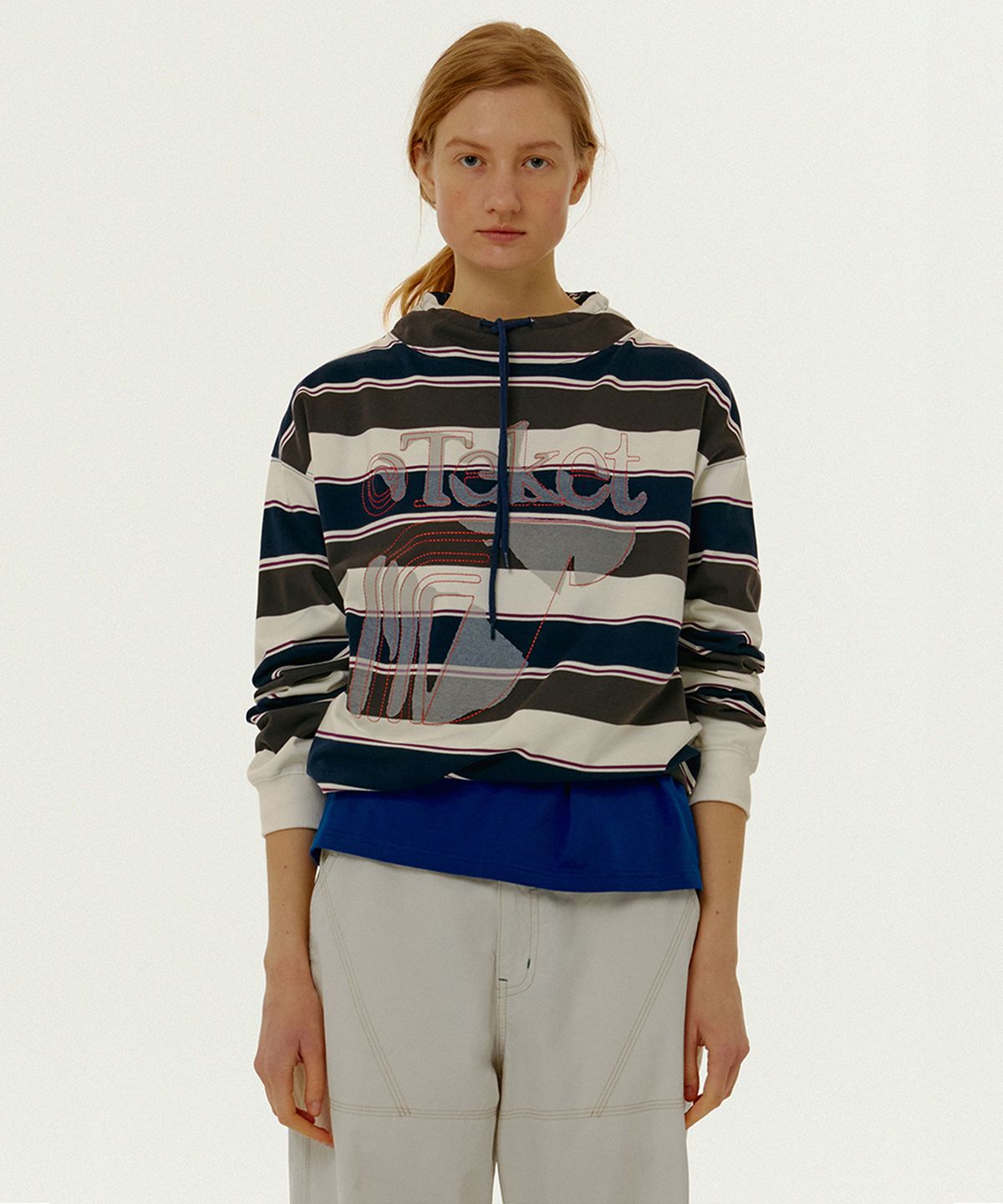 테켓(TEKET) Incur Stripe Half Neck Sweatshirt Navy