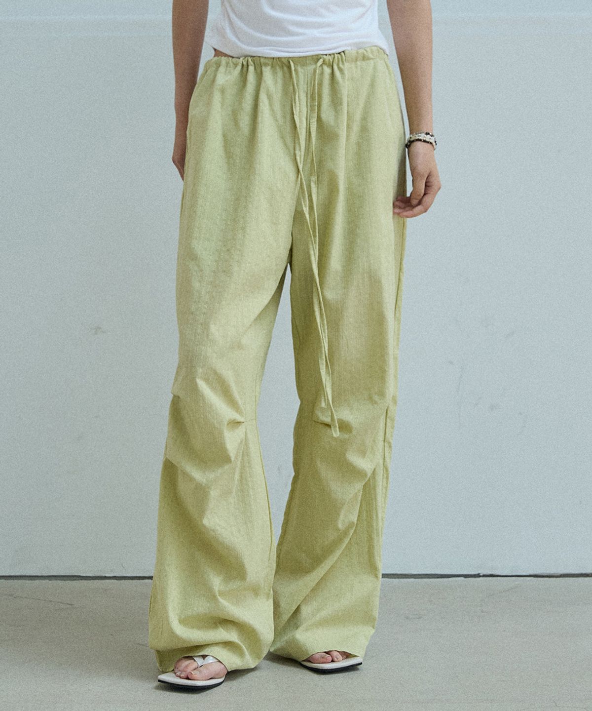 렌세(RENSE) Sheer Tuck Line Pants Green