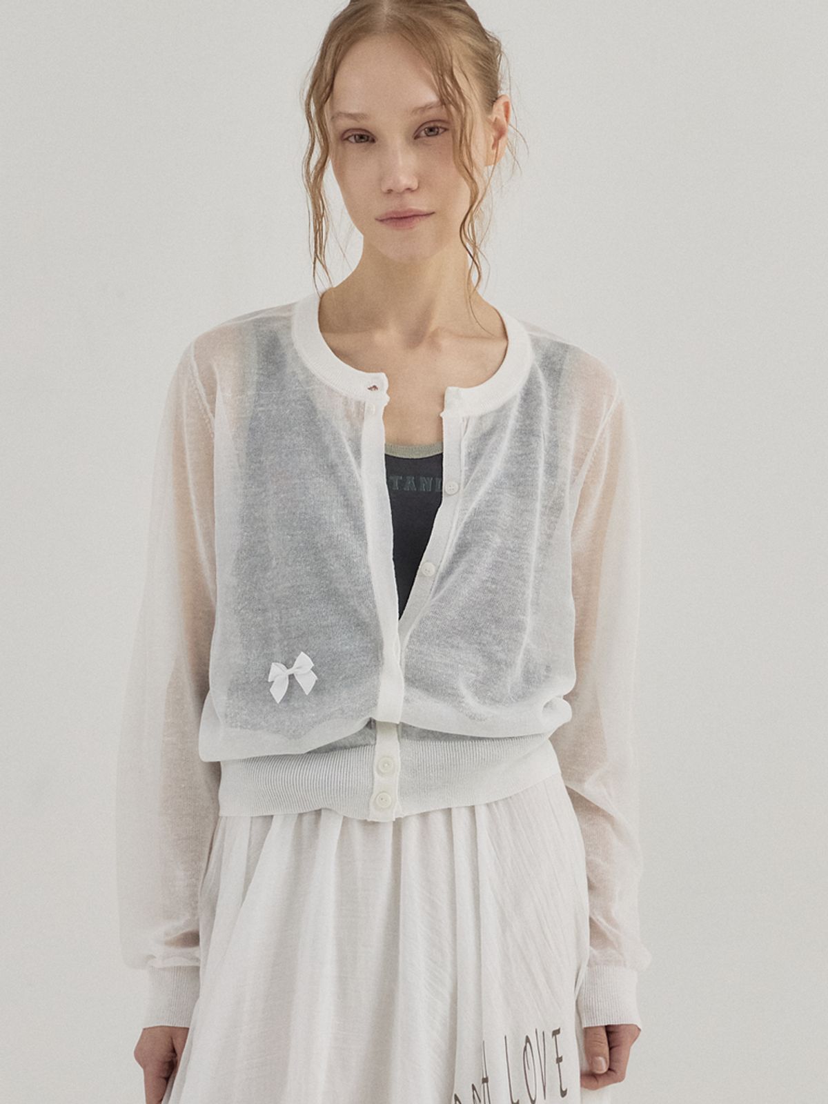 쏘리, 투 머치 러브(SORRY, TOO MUCH LOVE) Slim Fit Sheer Multi See-through Cardigan_Ivory