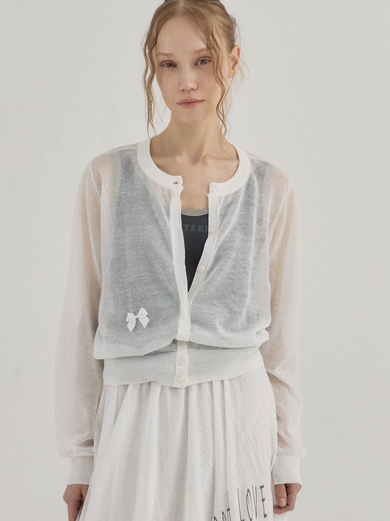 Slim Fit Sheer Multi See-through Cardigan_Ivory